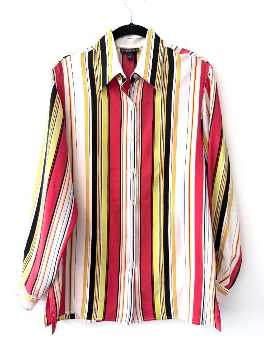 Halston Lifestyle 100% Silk Vintage Striped Blouse Top Primaries Modern Business